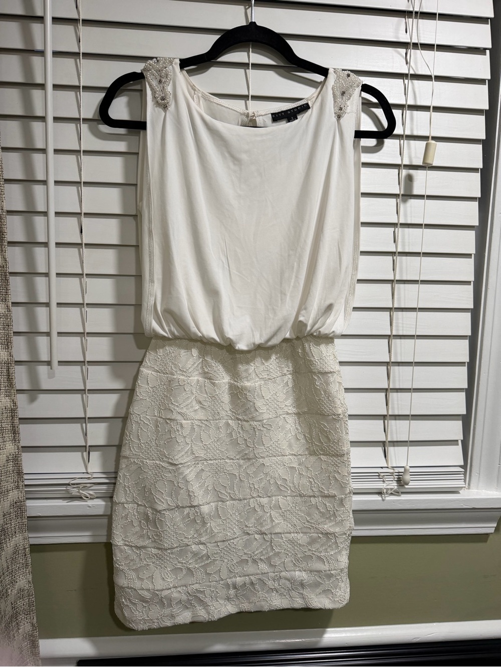 City Studio Cream Lace Blouson Mini Dress